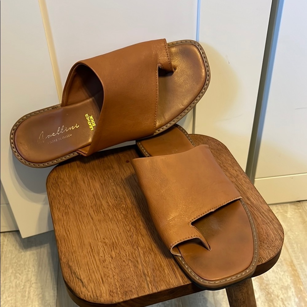 Anellini Brown Leather Slide Sandals